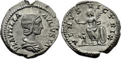 Roman Imperial Coins PLAUTILLA (Augusta, 202-205). Denarius. Rome. Obv: PLAVTILLA AVGVSTA. Draped bust right. Rev: VENVS VICTRIX. Venus standing left, holding apple and palm frond, and resting elbow u