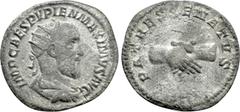 Roman Imperial Coins PUPIENUS (238). Antoninianus. Rome. Obv: IMP CAES PVPIEN MAXIMVS AVG. Radiate, draped and cuirassed bust right. Rev: PATRES SENATVS. Clasped hands. RIC 11b. Condition: Near very f