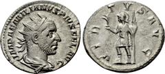 Roman Imperial Coins AEMILIAN (253). Antoninianus. Rome. Obv: IMP AEMILIANVS PIVS FEL AVG. Radiate, draped and cuirassed bust right. Rev: VIRTVS AVG. Virtus standing left, with foot set upon helmet, h