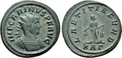 Roman Imperial Coins CARINUS (283-285). Antoninianus. Rome. Obv: IMP CARINVS P F AVG. Radiate and cuirassed bust right. Rev: LAETITIA FVND / KAГ. Laetitia standing left, holding wreath and anchor set 