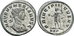Roman Imperial Coins NUMERIAN (Caesar, 282-283). Antoninianus. Rome. Obv: M AVR NVMERIANVS C. Radiate, draped and cuirassed bust right. Rev: PRINCIPI IVVENT / KAς. Numerian standing left, holding glob