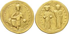 Byzantine Coins ROMANUS III ARGYRUS (1028-1034). GOLD Histamenon. Constantinople. Obv: + IҺS XIS RЄX RЄGNANTIҺM. Christ Pantokrator seated facing on throne. Rev: ΘCЄ ЬOHΘ RωMAҺω. Romanus standing faci