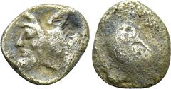 Cilician Coins (Dr. P. Vogl Collection) CILICIA. Mallos. Tetartemorion (Late 5th-early 4th centuries BC). Obv: Bearded janiform head. Rev: Lotus (?). Cf. Ziegler 888 (hemiobol); SNG BN -; cf. SNG Leva