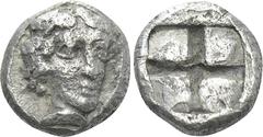 Greek Coins IONIA. Kolophon. Tetartemorion (Circa 500-450 BC). Obv: Head of Apollo facing slightly right. Rev: Quadripartite incuse square. Cf. Milne, Colophon, 12; CNG E-377, lot 99. Rare Condition: 