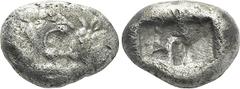 Greek Coins KINGS OF LYDIA. Time of Cyrus to Darios I (Circa 550/39-520 BC). Siglos or Half Stater. Sardes. Obv: Confronted foreparts of lion and bull. Rev: Two incuse square punches. Berk 22; Traité 