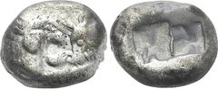 Greek Coins KINGS OF LYDIA. Time of Cyrus to Darios I (Circa 550/39-520 BC). Siglos or Half Stater. Sardes. Obv: Confronted foreparts of lion and bull. Rev: Two incuse square punches. Berk 22; Traité 