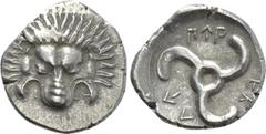 Greek Coins DYNASTS OF LYCIA. Perikles (Circa 380-360 BC). Tetrobol. Uncertain mint, possibly Limyra. Obv: Facing scalp of lion. Rev: Triskeles within incuse circle. Müseler VIII.47-51; SNG von Aulock