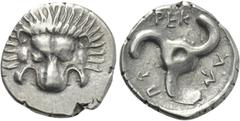 Greek Coins DYNASTS OF LYCIA. Perikles (Circa 380-360 BC). Tetrobol. Uncertain mint, possibly Limyra. Obv: Facing scalp of lion. Rev: Triskeles within incuse circle. Müseler VIII.47-51; SNG von Aulock