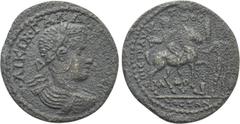 Roman Provincial Coins LYDIA. Mostene. Gallienus (253-268). Ae. Aur. Zeuxis Plutiades, strategos. Obv: ΛIKIN ΓAΛΛIHNOC. Laureate, draped and cuirassed bust right. Rev: ЄΠI CTP AVP ZЄVΞIΔOC ΠΛOVTIAΔOV 