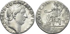 Roman Imperial Coins VITELLIUS (69). Denarius. Rome. Obv: A VITELLIVS GERM IMP AVG TR P. Laureate head right. Rev: CONCORDIA PR. Concordia seated left on throne, holding patera and cornucopia. RIC² 90