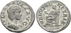 Roman Imperial Coins JULIA PAULA (Augusta, 219-220). Denarius. Rome. Obv: IVLIA PAVLA AVG. Draped bust right. Rev: VENVS GENETRIX. Venus seated left on throne, holding apple and sceptre. RIC 222 (Elag
