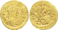Byzantine Coins JUSTINIAN I (527-565). GOLD Tremissis. Constantinople. Obv: D N IVSTINIANVS P P AVG. Diademed, draped and cuirassed bust right. Rev: VICTORIA AVGVSTORVM / CONOB. Victory advancing righ