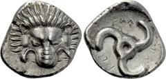 Greek Coins DYNASTS OF LYCIA. Perikles (Circa 380-360 BC). Tetrobol. Uncertain mint, possibly Limyra. Obv: Facing scalp of lion. Rev: Triskeles within incuse circle. Müseler VIII.47-51; SNG von Aulock