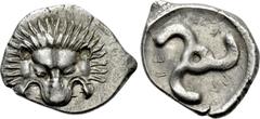 Greek Coins DYNASTS OF LYCIA. Perikles (Circa 380-360 BC). Tetrobol. Uncertain mint, possibly Limyra. Obv: Facing scalp of lion. Rev: Triskeles within incuse circle. Müseler VIII.47-51; SNG von Aulock