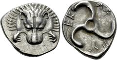 Greek Coins DYNASTS OF LYCIA. Perikles (Circa 380-360 BC). Tetrobol. Uncertain mint, possibly Limyra. Obv: Facing scalp of lion. Rev: Triskeles within incuse circle. Müseler VIII.47-51; SNG von Aulock