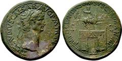 Roman Imperial Coins CLAUDIUS (41-54). Sestertius. Rome. Obv: TI CLAVDIVS CAESAR AVG P M TR P IMP P P. Laureate head right. Rev: NERO CLAVDIVS DRVSVS GERMAN IMP / S - C. Triumphal arch surmounted by e