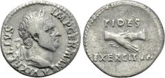 Roman Imperial Coins VITELLIUS (69). Denarius. Uncertain mint in Spain, possibly Tarraco. Obv: A VITELLIVS IMP GERMAN. Laureate head right, with globe at point of neck. Rev: FIDES EXERCITVVM. Clasped 