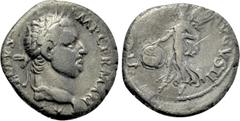 Roman Imperial Coins VITELLIUS (69). Denarius. Lugdunum. Obv: A VITELLIVS IMP GERMAN. Laureate head right, with globe at point of neck. Rev: VICTORIA AVGVSTI. Victory advancing left, holding palm fron