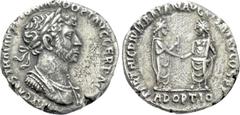 Roman Imperial Coins HADRIAN (117-138). Denarius. Rome. Obv: IMP CAES TRAIAN HADRIAN OPT AVG GER DAC. Laureate and cuirassed bust right. Rev: PARTHIC DIVI TRAIAN AVG F P M TR P COS P P / ADOPTIO. Traj