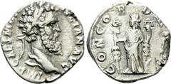 Roman Imperial Coins DIDIUS JULIANUS (193). Denarius. Rome. Obv: IMP CAES M DID IVLIAN AVG. Laureate head right. Rev: CONCORD MILIT. Concordia standing left, holding aquila and signum. RIC 1. Rare Con