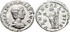 Roman Imperial Coins JULIA SOAEMIAS (Augusta, 218-222). Denarius. Rome. Obv: IVLIA SOAEMIAS AVG. Draped bust right. Rev: VENVS CAELESTIS. Venus standing left, holding apple and sceptre; star to left. 