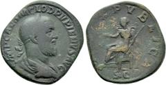 Roman Imperial Coins PUPIENUS (238). Sestertius. Rome. Obv: IMP CAES M CLOD PVPIENVS AVG. Laureate, draped and cuirassed bust right. Rev: PAX PVBLICA / S C. Pax seated left on throne, holding branch a