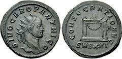 Roman Imperial Coins DIVUS CARUS (Died 283). Antoninianus. Siscia. Struck under Carinus. Obv: DIVO CARO PARTHICO. Radiate head right. Rev: CONSECRATIO AVG / SMSXXI. Lighted and garlanded altar; A to r