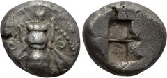 Greek Coins IONIA. Ephesos. Drachm (Circa 5th century BC). Obv: Bee; tendril to left and right. Rev: Quadripartite incuse square. SNG Kayhan I 120-3; Rosen 570. Condition: Very fine. Weight: 3.3 g. Di