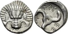 Greek Coins DYNASTS OF LYCIA. Perikles (Circa 380-360 BC). Tetrobol. Uncertain mint, possibly Limyra. Obv: Facing scalp of lion. Rev: Triskeles within incuse circle. Müseler VIII.47-51; SNG von Aulock