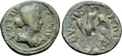 Roman Provincial Coins THRACE. Byzantium(?) Uncertain (2nd-3rd centuries). Ae. Obv: Draped bust right, wearing stephane. Rev: Eagle standing left, head right, with wreath in beak and wings spred. Varb