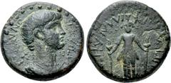 Roman Provincial Coins LYDIA. Philadelphia (as Neocaesarea). Nero (54-68). Ae. Ti. Neikanor, magistrate. Obv: NEPΩNA ΣEBAΣTON. Bareheaded and draped bust right. Rev: Facing statue of Hekate, with torc
