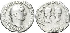 Roman Imperial Coins VITELLIUS (69). Denarius. Rome. Obv: A VITELLIVS GERM IMP AVG TR P. Laureate head of Vitellius right. Rev: LIBERI IMP GERM AVG. Bareheaded and draped busts of the children of Vite