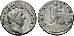 Roman Imperial Coins VITELLIUS (69). Denarius. Rome. Obv: A VITELLIVS GERM IMP AVG TR P. Laureate head right. Rev: PONT MAXIM. Vesta seated right on throne, holding patera and sceptre. RIC² 107. Condi