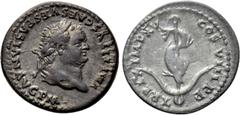 Roman Imperial Coins TITUS (79-81). Denarius. Rome. Obv: IMP TITVS CAES VESPASIAN AVG P M. Laureate head right. Rev: TR P IX IMP XV COS VIII P P. Dolphin coiled around anchor. RIC² 112. Condition: Ver