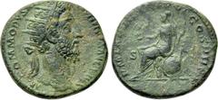 Roman Imperial Coins COMMODUS (177-192). Dupondius. Rome. Obv: M COMMODVS ANTONINVS AVG PIVS. Radiate head right. Rev: P M TR P VIIII IMP VI COS IIII P P / S - C. Roma seated left on shield, holding v