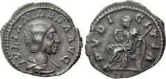 Roman Imperial Coins JULIA MAESA (Augusta, 218-224/5). Denarius. Rome. Obv: IVLIA MAESA AVG. Draped bust right. Rev: PVDICITIA. Pudicitia seated left on throne, drawing veil from face and holding scep