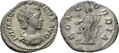 Roman Imperial Coins AQUILIA SEVERA (Augusta, 220-221 & 221-222). Denarius. Rome. Obv: IVLIA AQVILIA SEVERA AVG. Draped bust right. Rev: CONCORDIA. Concordia standing left, holding double cornucopia a