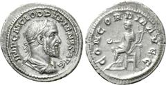 Roman Imperial Coins PUPIENUS (238). Denarius. Rome. Obv: IMP C M CLOD PVPIENVS AVG. Laureate, draped and cuirassed bust right. Rev: CONCORDIA AVGG. Concordia seated left on throne, holding patera and