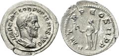 Roman Imperial Coins PUPIENUS (238). Denarius. Rome. Obv: IMP C M CLOD PVPIENVS AVG. Laureate, draped and cuirassed bust right. Rev: P M TR P COS II P P. Felicitas standing left, holding caduceus and 