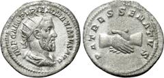 Roman Imperial Coins PUPIENUS (238). Antoninianus. Rome. Obv: IMP CAES PVPIEN MAXIMVS AVG. Radiate, draped and cuirassed bust right. Rev: PATRES SENATVS. Clasped hands. RIC 11b. Condition: Very fine. 