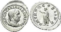 Roman Imperial Coins BALBINUS (238). Denarius. Rome. Obv: IMP C D CAE L BALBINVS AVG. Laureate, draped and cuirassed bust right. Rev: P M TR P COS II P P. Balbinus standing left, holding branch and pa