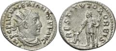Roman Imperial Coins VALERIAN I (253-260). Antoninianus. Rome. Obv: IMP C P LIC VALERIANVS P F AVG. Radiate, draped and cuirassed bust right. Rev: RESTITVTOR ORBIS. Valerian standing left, holding spe