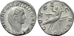 Roman Imperial Coins DIVA MARINIANA (Died before 253). Antoninianus. Rome. Struck under Valerian I. Obv: DIVAE MARINIANAE. Veiled and draped bust right, set upon crescent. Rev: CONSECRATIO. Mariniana,