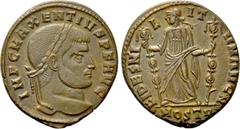 Roman Imperial Coins MAXENTIUS (307-312). Follis. Ostia. Obv: IMP C MAXENTIVS P F AVG. Laureate head right. Rev: FIDES MILITVM AVG N / MOST P. Fides standing facing, head left, holding signum in each 