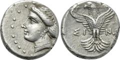 Greek Coins PAPHLAGONIA. Sinope. Hemidrachm (Circa 330-250 BC). Obv: Head of nymph left, with hair in sakkos. Rev: ΣΙ - ΝΩ. Eagle facing, head left, wings displayed. SNG BM Black Sea 1492; HGC 7, 394.