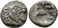 Greek Coins KINGS OF LYDIA. Time of Cyrus to Darios I (Circa 550/39-520 BC). 1/48 Stater. Sardes. Obv: Head of roaring lion right. Rev: Incuse square. CNG E-392, lot 283; CNG 103, lot 300; CNG E-355, 