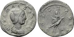 Roman Imperial Coins DIVA JULIA MAESA (Died 224/5). Denarius. Rome. Struck under Severus Alexander. Obv: DIVA MAESA AVG. Draped bust right. Rev: CONSECRATIO. Augusta, holding sceptre and with billowin