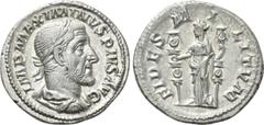 Roman Imperial Coins MAXIMINUS THRAX (235-238). Denarius. Rome. Obv: IMP MAXIMINVS PIVS AVG. Laureate, draped and cuirassed bust right. Rev: FIDES MILITVM. Fides standing left, holding signum in each 