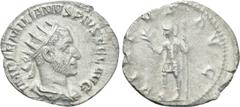 Roman Imperial Coins AEMILIAN (253). Antoninianus. Rome. Obv: IMP AEMILIANVS PIVS FEL AVG. Radiate, draped and cuirassed bust right. Rev: VIRTVS AVG. Virtus standing left, with foot set upon helmet, h
