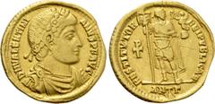 Roman Imperial Coins VALENTINIAN I (364-375). GOLD Solidus. Antioch. Obv: D N VALENTINIANVS P F AVG. Diademed, draped and cuirassed bust right. Rev: RESTITVTOR REIPVBLICAE / ANTΓ. Valentinian standing